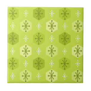 Retro kerstsnowflakes Chartreuse Tegeltje