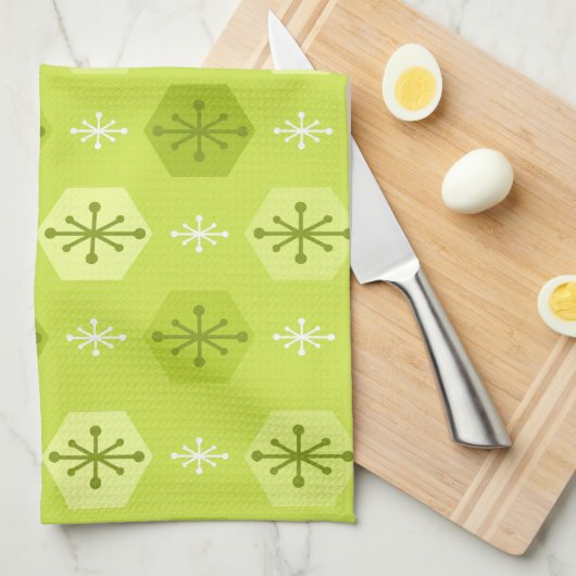 Retro kerstsnowflakes Chartreuse Theedoek (Quarter Fold)