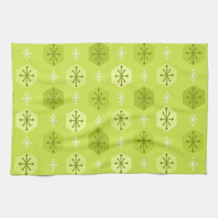 Retro kerstsnowflakes Chartreuse Theedoek