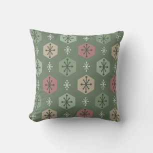 Retro kerstsnowflakes Green Gold Kussen