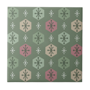 Retro kerstsnowflakes Green Gold Tegeltje