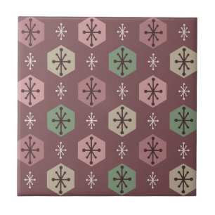 Retro kerstsnowflakes Red Gold Tegeltje