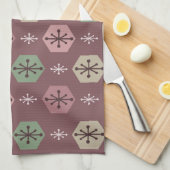 Retro kerstsnowflakes Red Gold Theedoek (Quarter Fold)