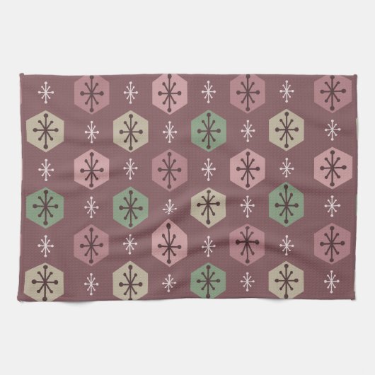 Retro kerstsnowflakes Red Gold Theedoek (Horizontaal)