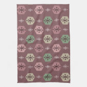 Retro kerstsnowflakes Red Gold Theedoek (Verticaal)