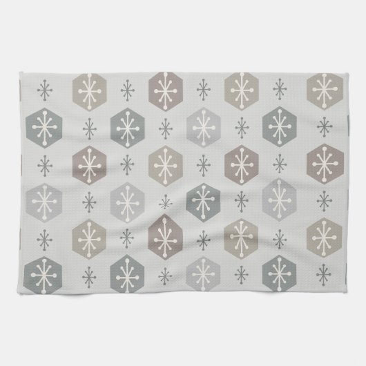 Retro kerstsnowflakes Silver Gold Theedoek (Horizontaal)