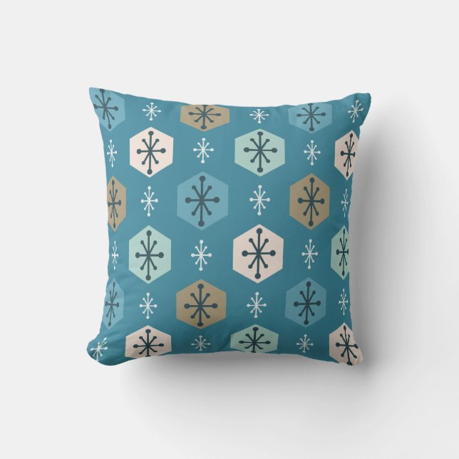 Retro Kerstsnowflakes Turquoise Gold Kussen (Voorkant)