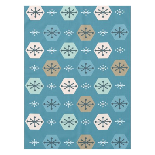 Retro Kerstsnowflakes Turquoise Gold Tafelkleed (Voorkant)
