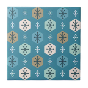 Retro Kerstsnowflakes Turquoise Gold Tegeltje