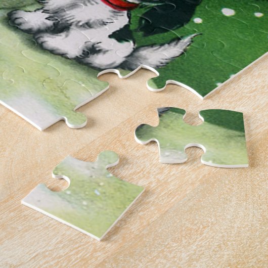 retro-kerstsnowman-kaart puzzel legpuzzel (Zijkant)