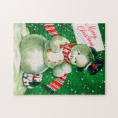 retro-kerstsnowman-kaart puzzel legpuzzel (Horizontaal)