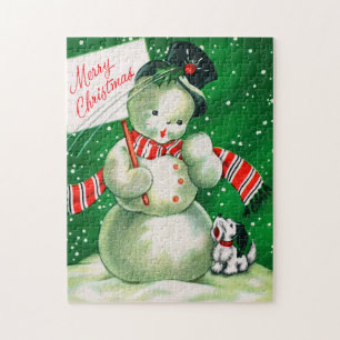 retro-kerstsnowman-kaart puzzel legpuzzel