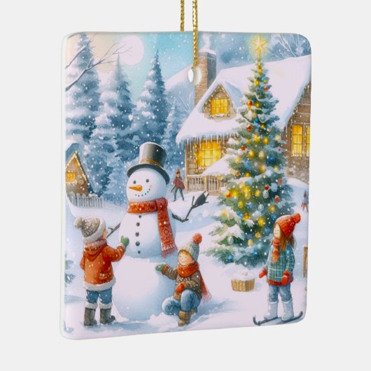 Retro Kerstsnowman Keramisch Ornament (Rechts)