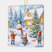 Retro Kerstsnowman Keramisch Ornament (Links)
