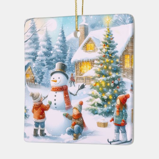 Retro Kerstsnowman Keramisch Ornament (Links)