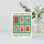Retro kerststempel Feestdagen Briefkaart (Staand voorkant)