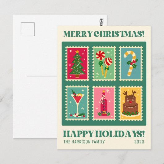 Retro kerststempel Feestdagen Briefkaart (Voorkant / Achterkant)