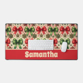  Retro Kerststerren en Bogen Patroon Bureaumat (Keyboard & Muis)