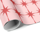 Retro Kerststerren roze en rood patroon Cadeaupapier (Rol Hoek)