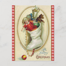 Retro-kerststop met speelgoed feestdagenkaart