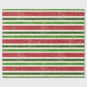 Retro Kerststrepen en Sterren Cadeaupapier
