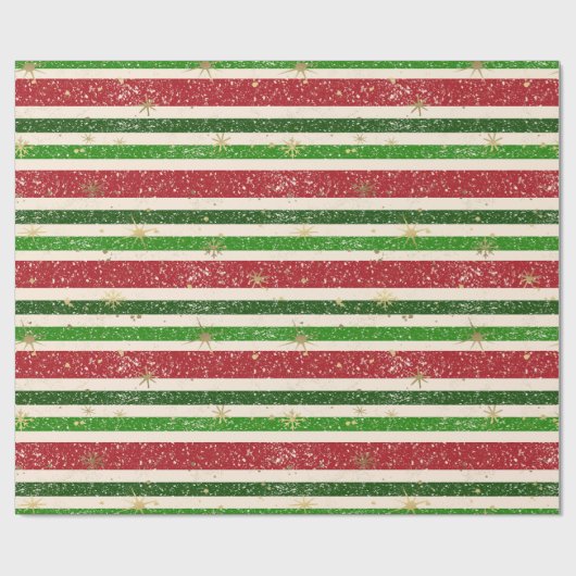  Retro Kerststrepen en Sterren Cadeaupapier (Vlak)