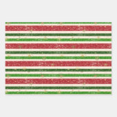 Retro Kerststrepen en Sterren Inpakpapier Vel (Voorkant 3)