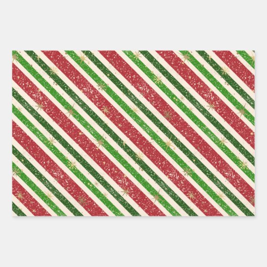  Retro Kerststrepen en Sterren Inpakpapier Vel (Voorkant)