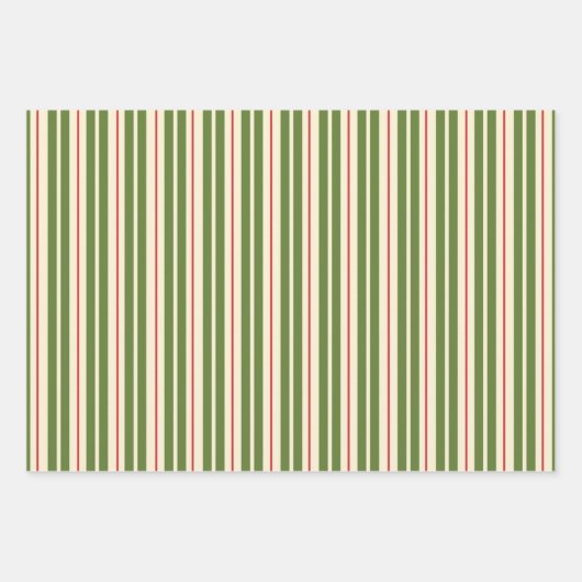 Retro kerststrepen Green Red Cream Inpakpapier Vel (Voorkant 3)