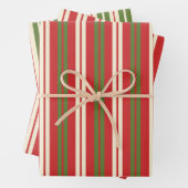 Retro kerststrepen Green Red Cream Inpakpapier Vel (In situ)