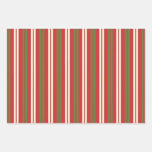 Retro kerststrepen Green Red Cream Inpakpapier Vel (Voorkant)