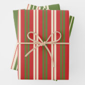 Retro kerststrepen in Olive Green, Red, Cream Inpakpapier Vel (In situ)