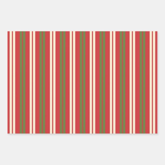 Retro kerststrepen in Olive Green, Red, Cream Inpakpapier Vel (Voorkant)