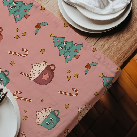 Retro Kersttafel Funky Pastel Kerststijl Lange Tafelloper