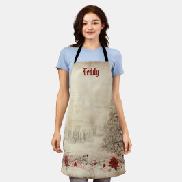 Retro kersttafereel met distressed look. Bewerkbaa Schort
