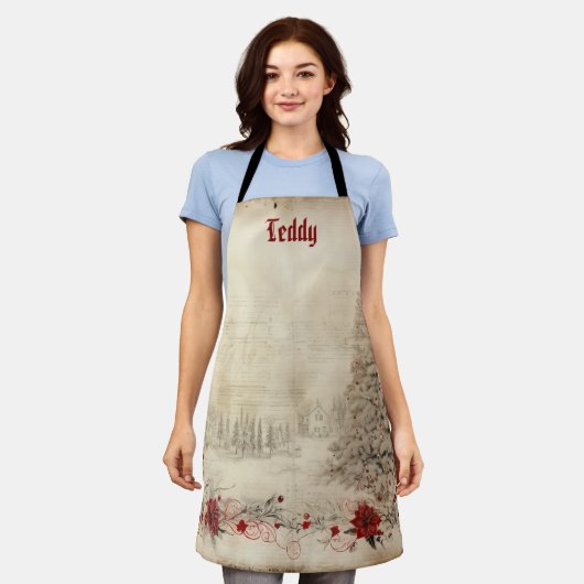 Retro kersttafereel met distressed look. Bewerkbaa Schort (Gedragen)