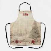 Retro kersttafereel met distressed look. Bewerkbaa Schort (Voorkant)