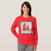 Retro-kersttas met Aqua-Lijst op rood T-shirt (Voorkant volledig)