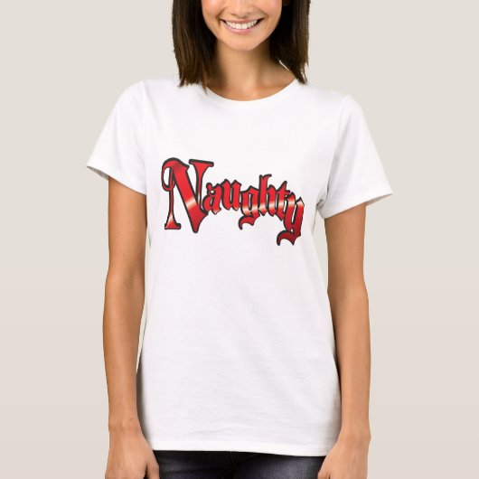 Retro kersttekst, aughty in Red Letters T-shirt (Voorkant)