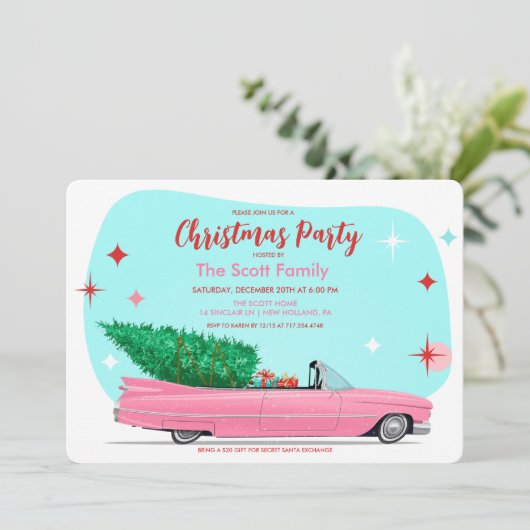 Retro Kerstvakantie auto Kaart (Staand voorkant)