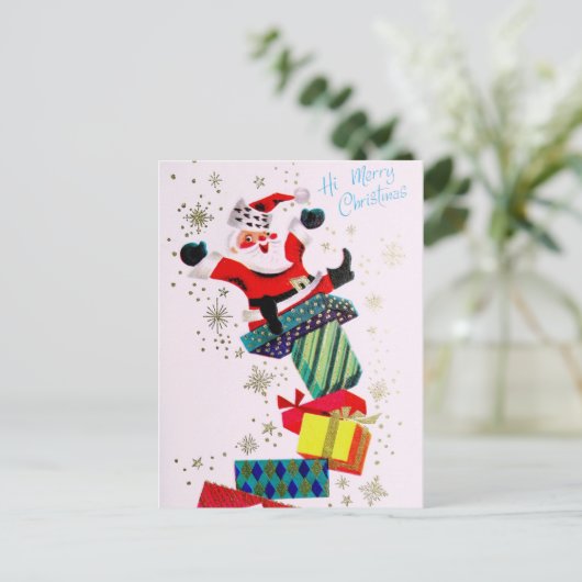  retro kerstvakantie briefkaart (Staand voorkant)