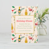 Retro Kerstvakantie Cocktail Party Kaart (Staand voorkant)
