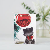 retro kerstvakantie kat briefkaart (Staand voorkant)