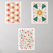 Retro Kerstvakantie lichten Bomen Roze Muurkunst Sets (Voorkant)