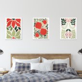 Retro Kerstvakantie Ornamenten & Botanisch Rood Muurkunst Sets (Slaapkamer)