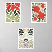 Retro Kerstvakantie Ornamenten & Botanisch Rood Muurkunst Sets (Voorkant)