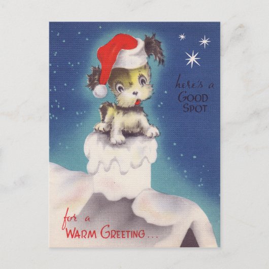  retro kerstvakantie puppy briefkaart (Voorkant)