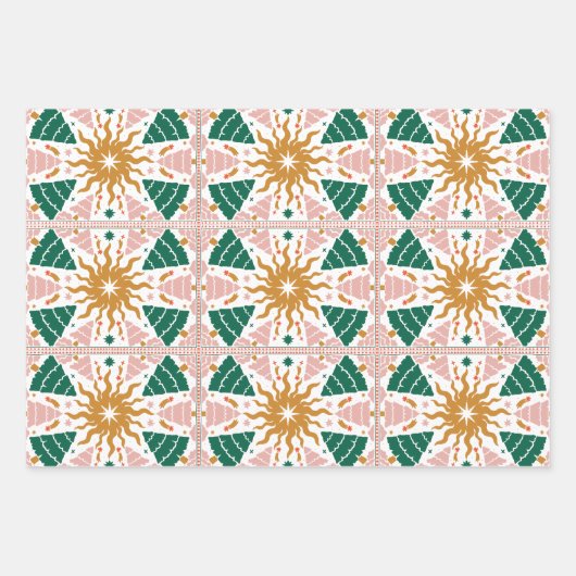 Retro Kerstverlichting Boom Ornamenten Vakantie Inpakpapier Vel (Voorkant 2)