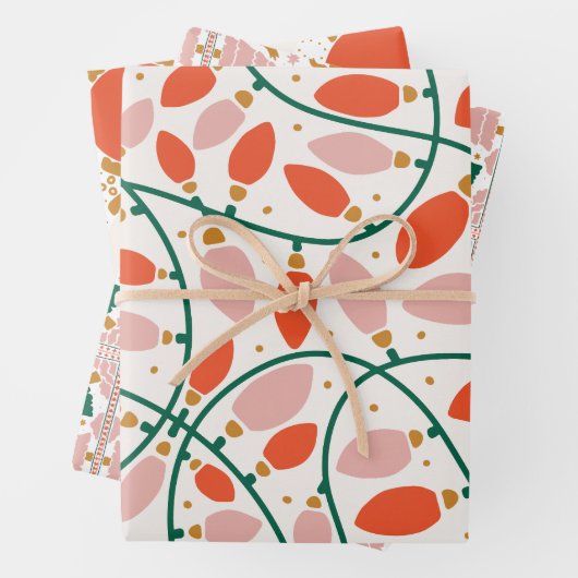 Retro Kerstverlichting Boom Ornamenten Vakantie Inpakpapier Vel (In situ)