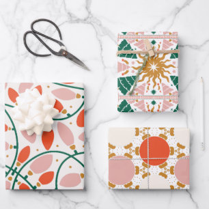 Retro Kerstverlichting Boom Ornamenten Vakantie Inpakpapier Vel